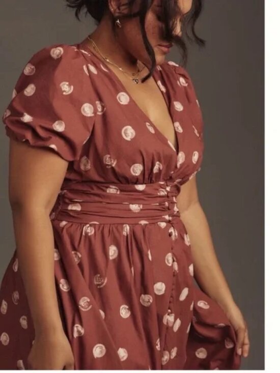 Anthropologie Katerina Button-Front Dress Brown Polka Dot - Picture 7 of 9